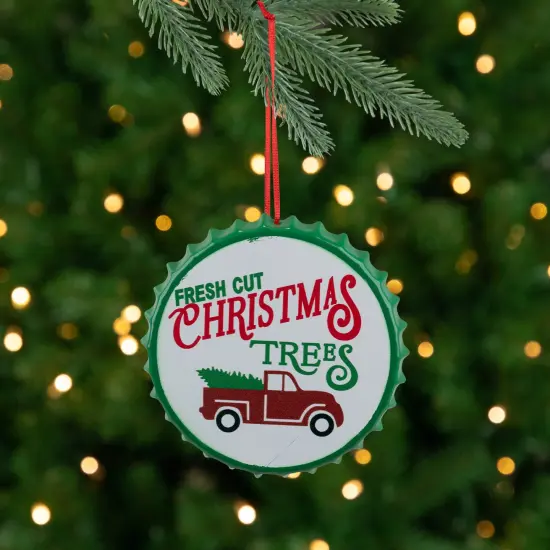 Northlight Fresh Cut Christmas Trees with Vintage Truck Bottle Cap Ornament - 4" White {1}