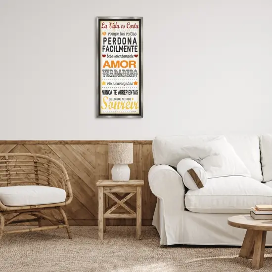 Stupell Industries La Vida es Corta Framed Floater Canvas Wall Art Gray Floater Frame {2}