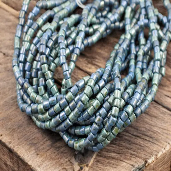 6/0 Aged Turquoise Alabaster Picasso Bugle Beads (20" Strand) {3}