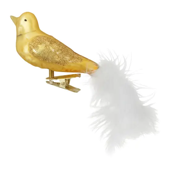 Northlight 5.5" Gold Bird with Feather Tail Glass Clip On Christmas Ornament {1}