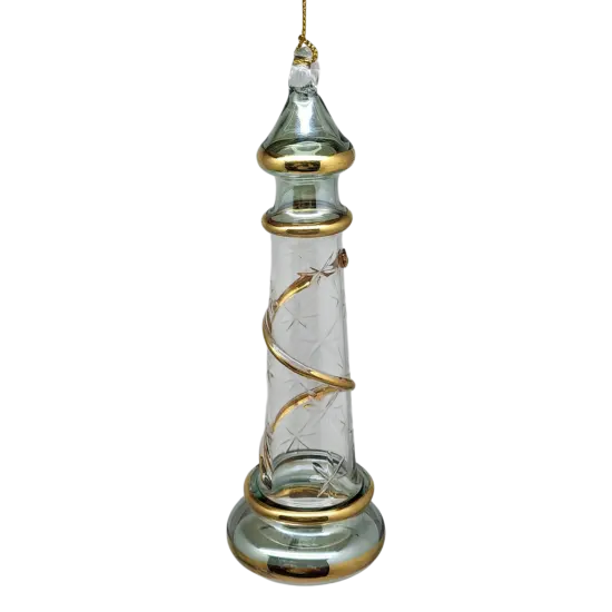 Glass Lighthouse Ornament With Gold Accent - Green {1}