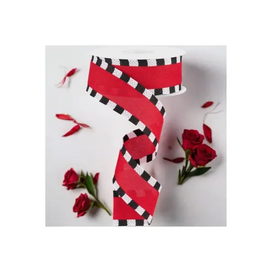 1.5" Faux Royal Burlap/Stripe Edge Ribbon: Red (10 Yards) {5}