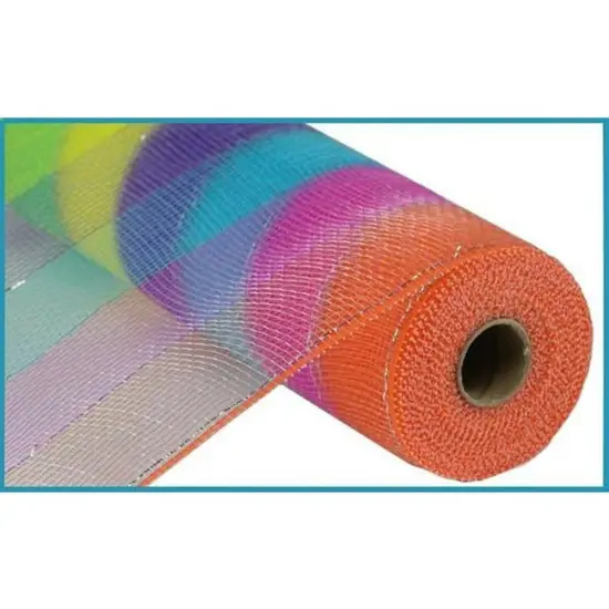 10" Poly Deco Foil Stripe Mesh Ribbon: Hot Pink, Green, Yellow, Lavender, Turquoise {2}