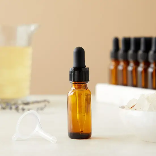 48 Pack .5 oz Amber Glass Bottles with Dropper Dispenser and 6 Funnels for Essential Oils, Aromatherapy, Liquids (54 Total Pieces, 15ml) {3}