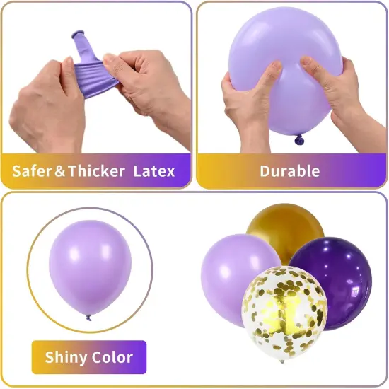 60 PCS Latex Balloons Set with Gold Confetti - Purple & Gold {3}