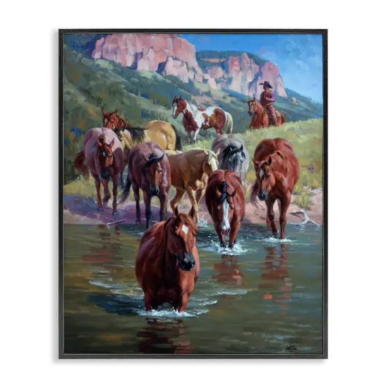 Stupell Industries Cowboy Leading Horses in River Framed Giclee By Jack Sorenson {1}