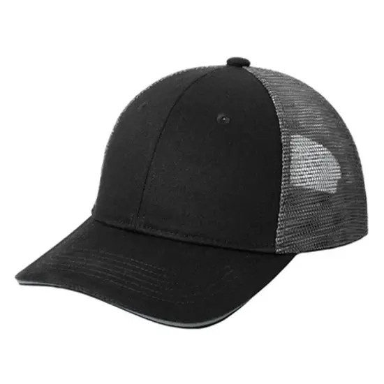 Port Authority&reg; Double Mesh Snapback Sandwich Bill Cap, Structured Mid Profile Hat with Iridescent Mesh Design Black/ Shock Blue {6}