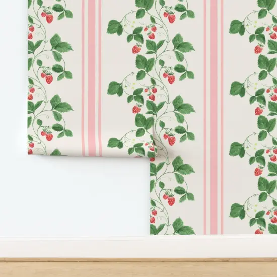 Peel & Stick Wallpaper 2FT Wide Watercolor Large Scale Pink Stripes Custom Removable Wallpaper by Spoonflower {2}