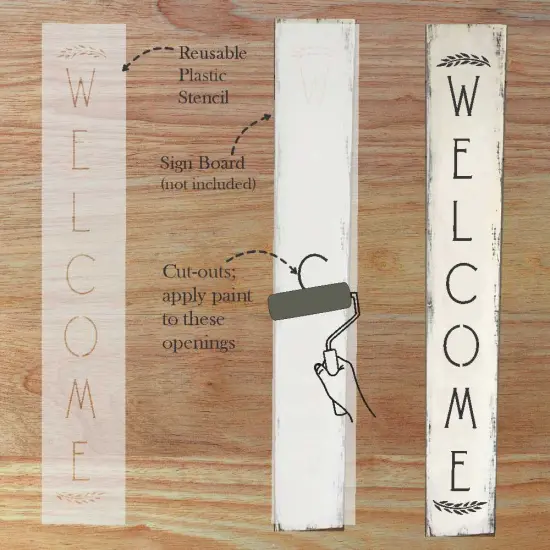 Welcome Wheat Vertical Porch Stencil {4}