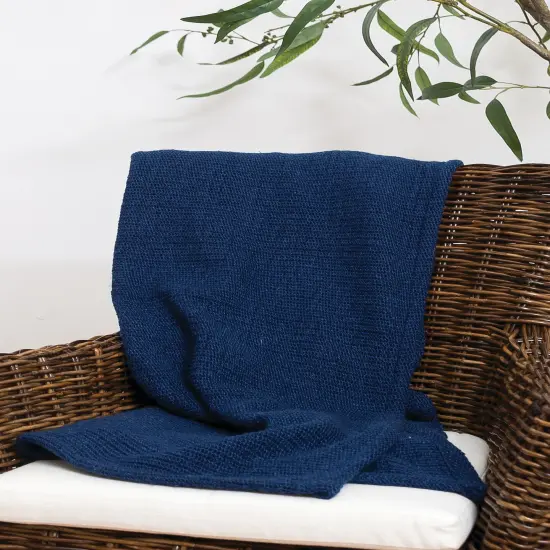Crochet 50" x 60" Fringe Throw Blanket Navy {3}