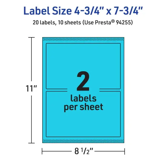 Avery Bright Blue Paper Labels, 4.75" x 7.75" Rectangle {5}