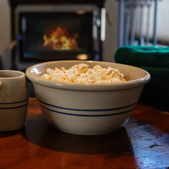Martinez Pottery Hand-Turned Heritage Blue Stripe Stoneware Mixing Bowl 10" {4}