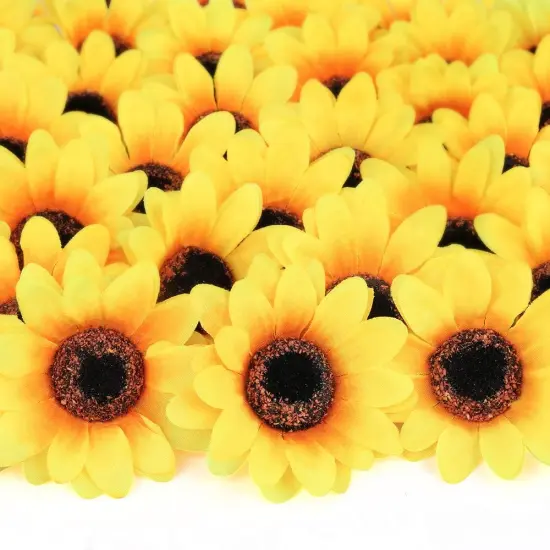 Summer Sunflower Heads &ndash; 100 Pcs 2.8" Yellow Silk Artificial Flowers for DIY Crafts, Home Decor & Floral Arrangements {1}