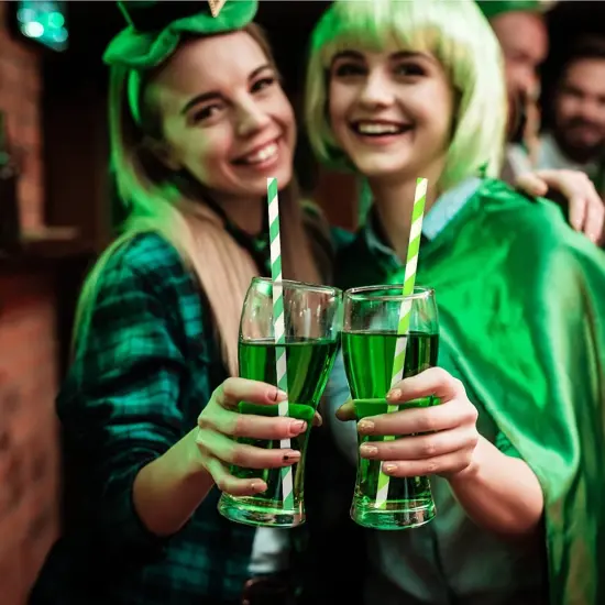 Forest Green Striped Paper Straws, Premium [100 Pack] Disposable Green And White Striped Paper Drinking Straws for Christmas Spring Party Supply {4}