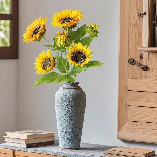 Summer Floral Arrangement - 2PCS Artificial Sunflowers Silk Flowers with Stems for Home, Office, and Shop Decor {2}