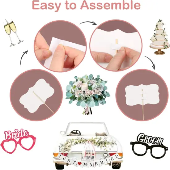 40pcs Wedding Photo Booth Props Wedding Selfie Props for Photobooth Wedding Party Supplies Weeding Shower Decorations {2}