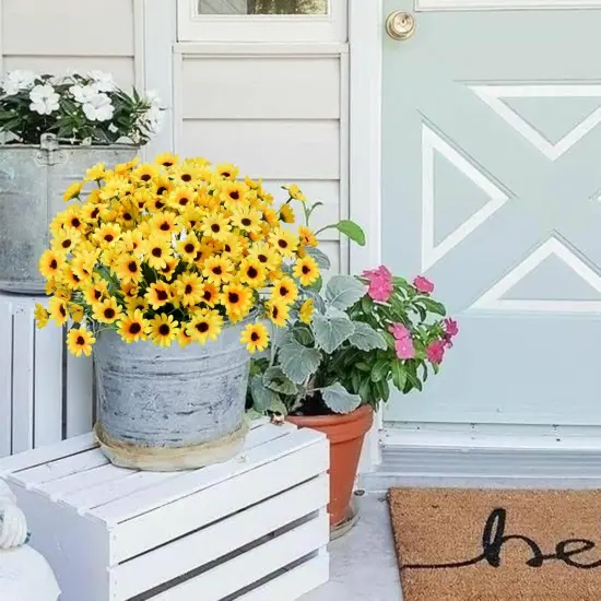 8 Bundles Mini Summer Sunflowers &ndash; Bright Yellow Silk Blooms for Sunny Home & Garden Decor Floral Arrangements {2}