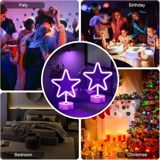 Summer Star Purple Neon Sign &ndash; 2-Pack LED Purple Star Lights for Bedroom, Room Decor, Battery Operated or USB Powered Neon Lamps for Indoor and Outdoor Use {4}