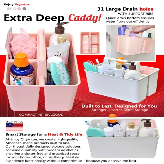 Enjoy Organizer | Shower Caddy Organizer with Handle, 3 Compartments, Portable Storage Bin for Bathroom, Dorm, Gym -Made In USA {6}