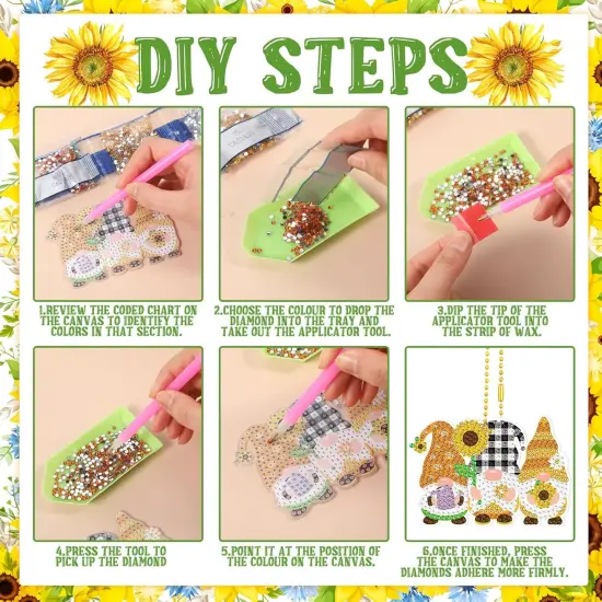 20 Pcs Sunflower Gnome Diamond Painting Keychains DIY Craft 5D Diamond Key Chain Kit Farmhouse Gnome Key Chain Making Kit for Kids Adults Beginners Summer Art Key Ring Pendant Making {4}