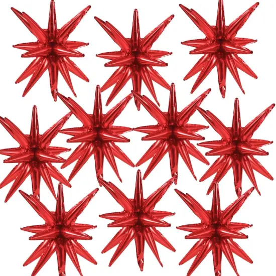 10 Star Balloons: Explosion Starburst Foil Cone Balloons for Birthday, Wedding, Anniversary Party Decoration (Red, 22 Inch) {1}