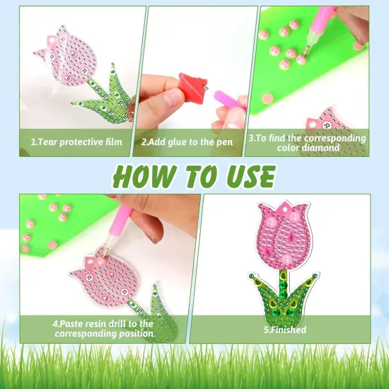 12 Pieces Spring Tulip Diamond Painting Keychain Kits {5}