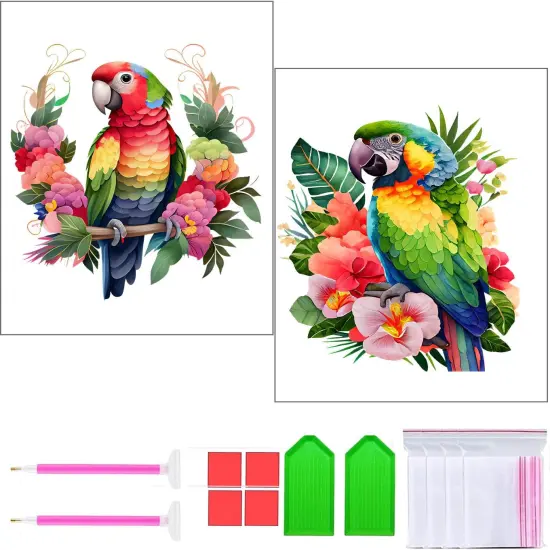 2 Pack 5D Diamond Art Painting Kits for Adults Beginners with All Tools,DIY Full Crystal Drill Bead Art Paints by Numbers for Home Wall Decoration Gift,Spring Bird 12x16 in/Round Gems {1}