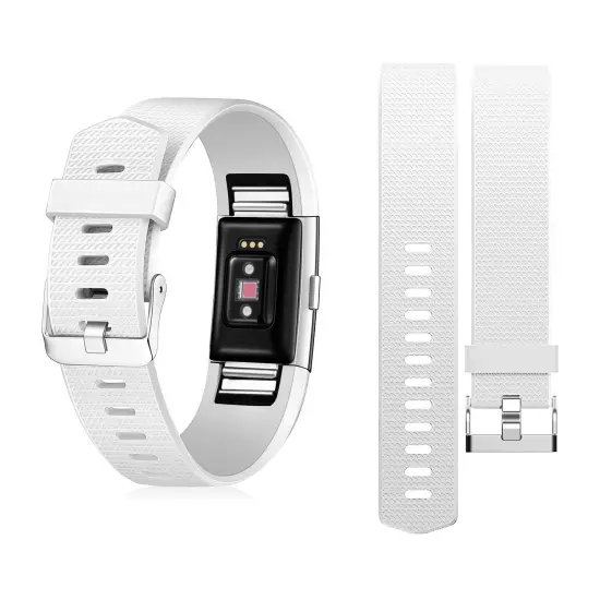 Zodaca for Fitbit Charge 2 Adjustable Replacement TPU Sport Band Strap Wristband w/Metal Buckle Clasp - White {1}