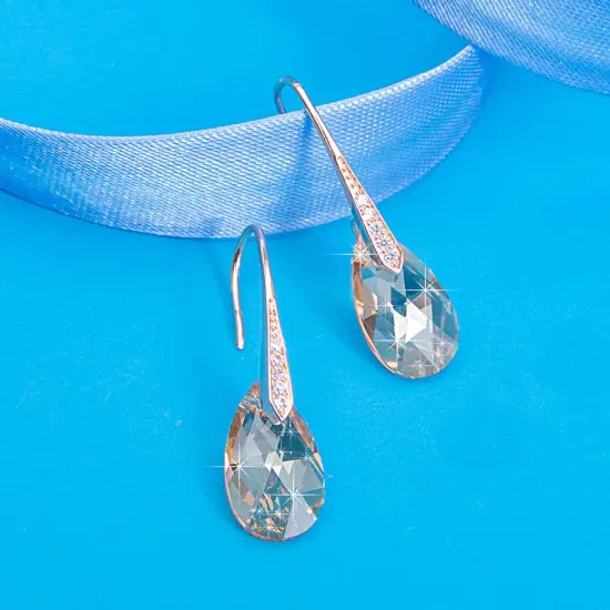 Crystal Teardrop Dangle Earrings for Women Drop Hook Earring 14K Rose Gold Plated Hypoallergenic Jewelry (Light Topaz) {6}