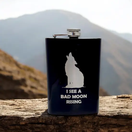 8oz BLACK I See a Bad Moon Rising Flask {3}