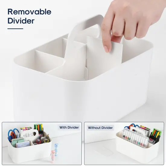 Multiuse Caddy Organizer with Handle - Stackable Plastic Bin Basket - Divided Storage Tote Holder for Art Craft Supplies, Makeup, Bathroom, Shower, Cleaning, Kitchen, Office, Dorm, Desktop - White {1}