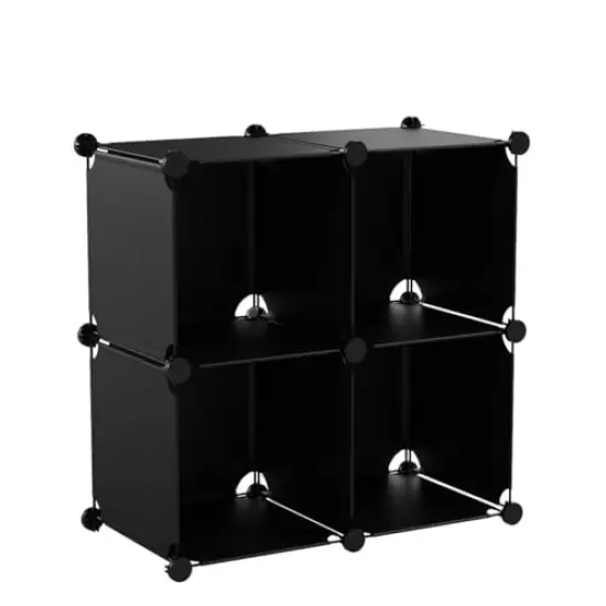 Cube Storage Organizer, 4-Cube Shelves Units, Closet Cabinet, DIY Plastic Modular Book Shelf, Ideal for Bedroom, Living Room, Office, 24.8" L x 12.4" W x 24.8" H Black SHS04A {2}