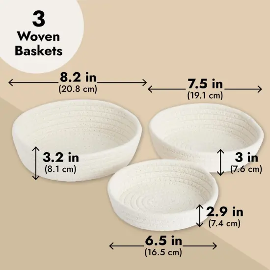 3 Pieces Small Round Cotton Rope Woven Storage Baskets - Nesting Bins for Organizing Home and Montessori Toys (White, 3 Sizes) {1}