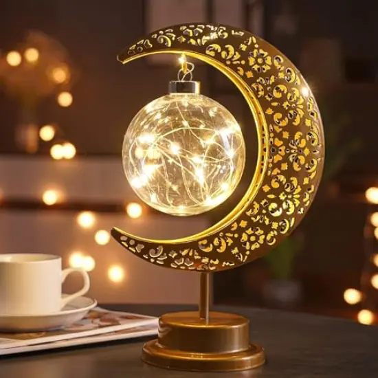 Enchanted Lunar Lamp, Ramadan Decorations Lamp for Bedroom, Magic Kids Night Lights, Crescent Moon Light, Battery Operated Table Lamp, Galaxy Light, Eid Home Decor, Christmas Decor, Gifts {4}