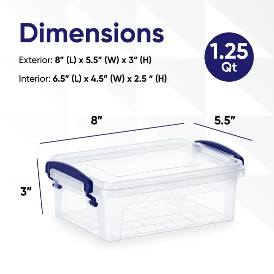 Mini Storage Bins with Lids, Clear Plastic Containers for Organizing, Stackable Totes, BPA Free, Non Toxic, Odor Free, Organizer Boxes for Home, Office, and Dorm, 1.25 Qt, 2 Pack {4}