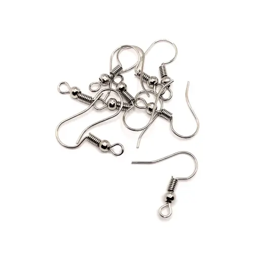100 or 500 Pieces: Rhodium /Antique Silver Fish Hook Earring Wires with Spring and Ball {1}