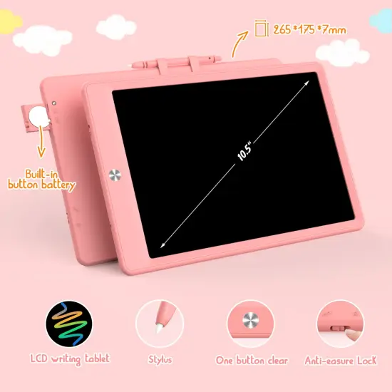 LCD Writing Tablet Doodle Board,10.5 inch Colorful Drawing Pad,Electronic Drawing Tablet, Drawing Pads,Travel Gifts for Kids Ages 3 4 5 6 7 8 Year Old Girls Boys (Pink) {1}
