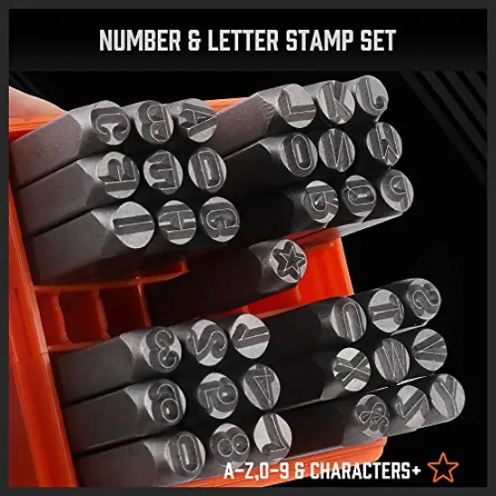 37 Pieces Number and Letter Stamp Set 1/4 (6mm) (A-Z & 0-9 + Stars) Punch Perfect for Imprinting Metal Stamping kit, Plastic, Wood, Leather {1}