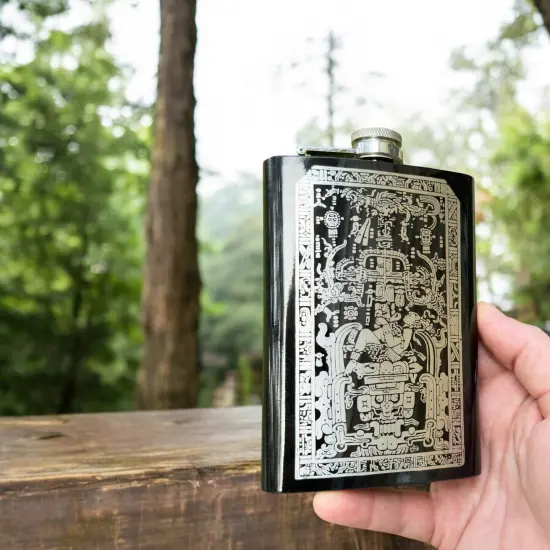 8oz BLACK Mayan Astronaut Flask {2}