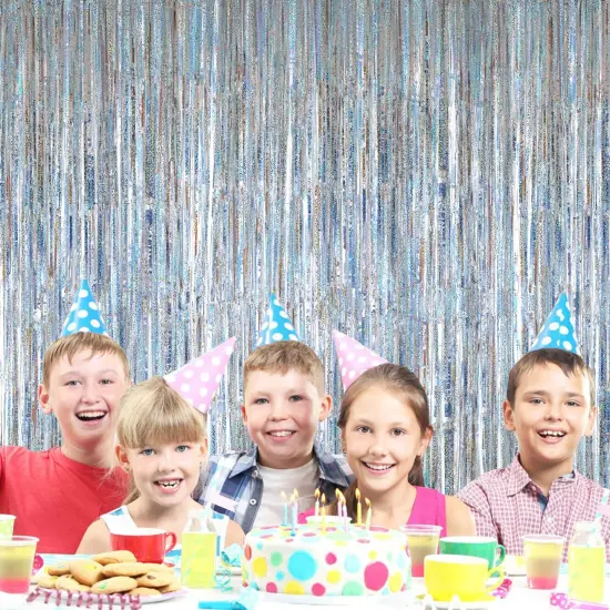 2 Pack 3.2ft x 8.2ft Silver Metallic Tinsel Foil Fringe Curtains, Door Streamer Photo Booth Backdrop for Birthday Graduation Engagement Bridal Shower Bachelorette Baby Shower Party Decorations {3}