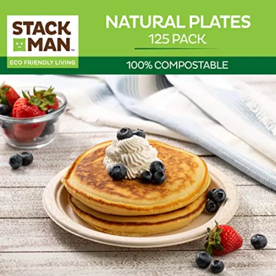 125 Pieces 100% Compostable Paper Plates, Heavy Duty Disposable Plates 9 Inch Plates - Eco-Friendly, Biodegradable Sugarcane Bagasse, Natural Unbleached Brown 9" Dinner Paper Plate Disposable {6}
