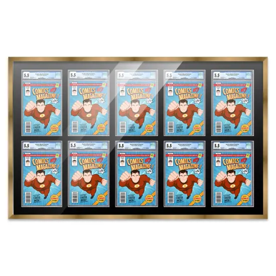 Comic Book Frame with Mat for 10 Graded Comics - Bronze Wood Comic Frame With Black Mat for 8.125x13 Comics - 44x28.25 Frame Size {1}