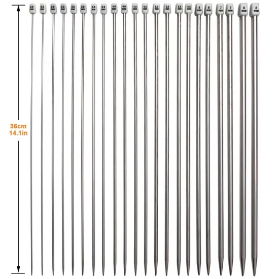 Knitting Needle Set, 22 Pieces 2mm(B)-8mm(L) Straight Single Pointed Stainless Steel Sweater Needles Set(11Pair-11 Size,9.8 inch) with Locking Stitch Makers Large-Eye Needles Measure Tape (36CM) {2}