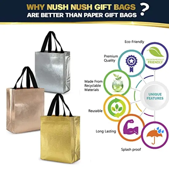 12 Pieces Luxury Mix Color Gift Bags Medium Size - Mix Color Set with 4 Rose Gold, 4 Silver, 4 Gold gift bags - Birthday Gift Bags, Goodie Bags, Party Favor Bags, Medium Gift Bags - 8X4X10 Size {1}