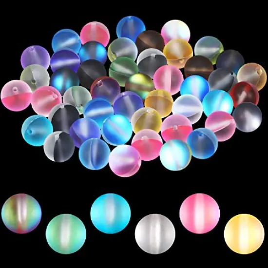 140 Pieces 8 mm Mermaid Glass Beads Bulk Matte Crystal Glass Beads Glass Frosted Moonstone Beads for Jewelry Making Crafts DIY, Multicolor (Bright Color) {2}