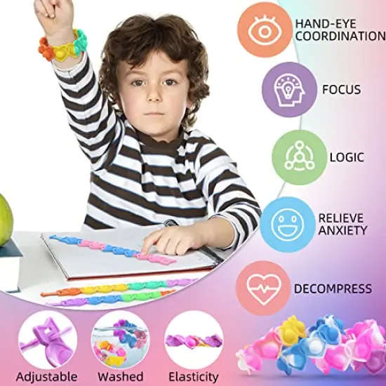 30 Pieces Valentines Day Gifts for Kids Valentines Day Cards for Kids classroom School .Heart POP Bracelets.Valentine's Classroom Exchange Cards and Kids Party Favors.Valentines goody bag filler. {4}