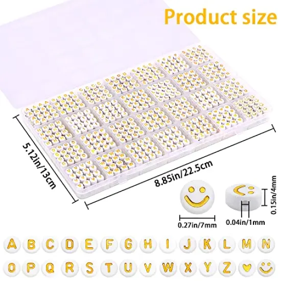 1400 pieces Round Letter Beads for Jewelry Making, 28 Style Gold A-Z Alphabet Acrylic Beads Kits Heart Beads for Bracelets Making (4 * 7mm) {1}