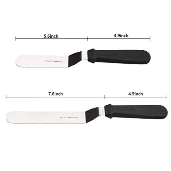 Angled Icing Spatula, Stainless Steel Offset Spatula, Cake Spatula Set of 2 Black 6, 8 inch Blade {1}