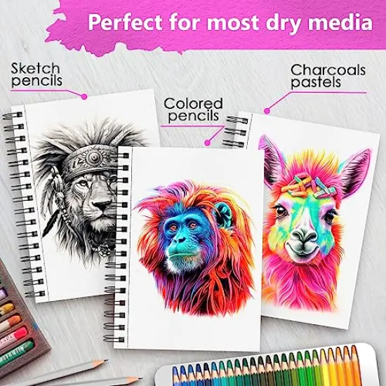 3 Pieces 5.5X8.5&rdquo; Premium Sketch Book Set, Pack of 3 (300 Sheets), 68lb (100g/m2), Spiral Bound, Acid-Free Drawing Paper, Perfect for Most Dry Media {6}