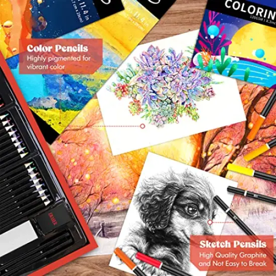 153 Pieces Deluxe Wooden Art Set Crafts Drawing Painting Coloring Supplies Kit with 2 A4 Sketch Pads, Halloween Creative Gift Box for Adults Artist Beginners Kids Girls Boys {5}